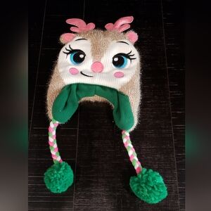 Sparkling Knit reindeer Hat with Pink Antlers